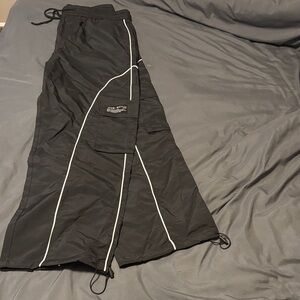 Black Track Pants with White Accents